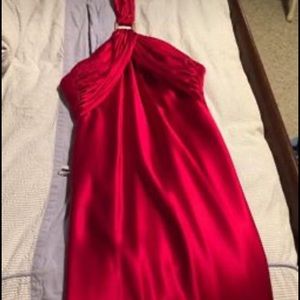 Red satin prom dress
